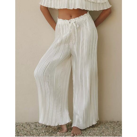Anthropologie Pants - By Anthropologie High-Waisted Plissé Wide-Leg Pants | sz XL White NWT $98